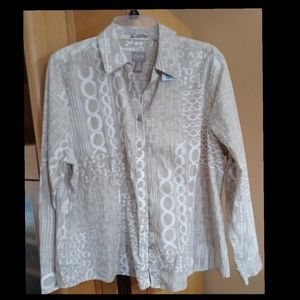 Chico's Wrinkle Resistant Cotton Beige Geometric Print Blouse Size  XL●
